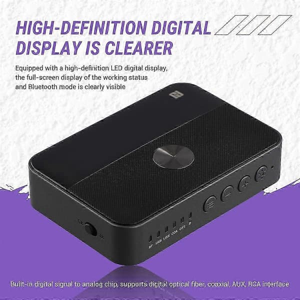 Bluetooth 5.3 NFC o Transmitter Receiver med 3.5mm Aux Coaxial Optisk Digital til Analog Konverter