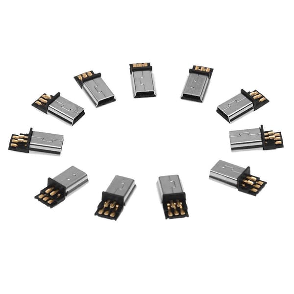 10 stk Mini USB 5-polet Han-stik DIY-stikforbindelse Sølvfarvet Mørkegrå