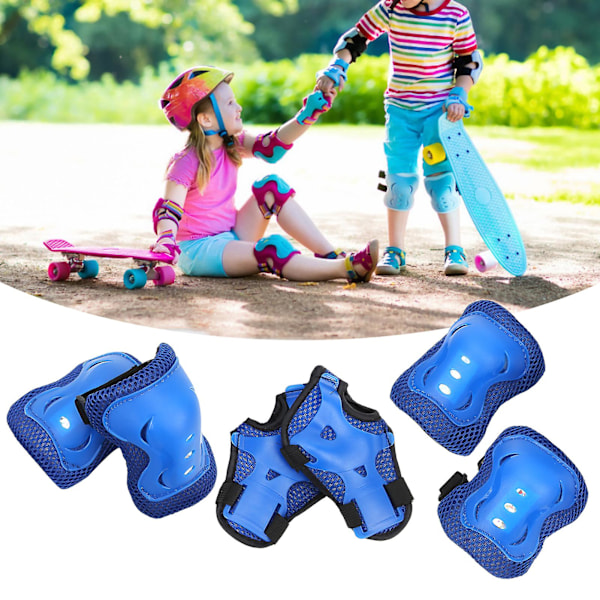 6 st Barnsäkerhet Skateboard Skyddsutrustning Armbågsskydd Handledsskydd Cykling Knäskydd Blå
