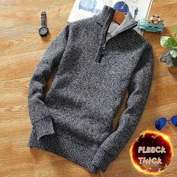 Vinter Herr Fleece Tjockare Tröja Halv Dragkedja Polokrage Varm Pullover Kvalitet Man Slim Stickade Ylletröjor För Våren Red XL