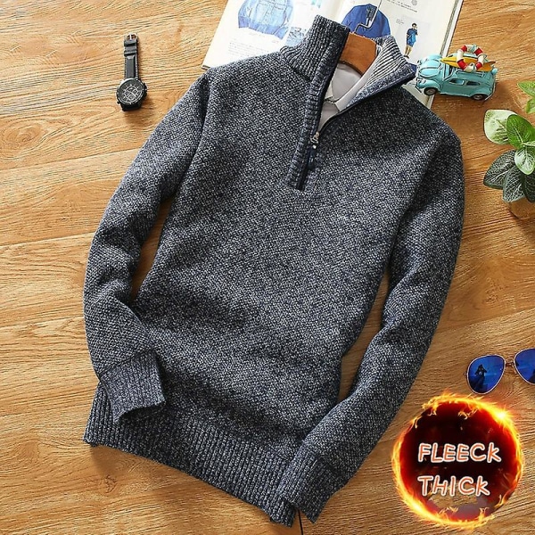 Vinter Herre Fleece Tykkere Sweater Halv Lynlås Rullekrave Varm Pullover Kvalitet Mand Slim Strikket Uld Sweaters Til Forår Red L