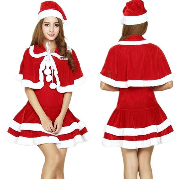 Joulupukin Söpö Joulu Hamepuku Ja Viitta Naisten Punavalkoinen A-linjainen Minihame short sleeve XXXL