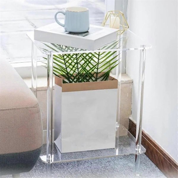 Akryl Sofabord Firkantet Sidebord Accentbord Sofa Natbord Klart Dobbelt Lag Snack Te S