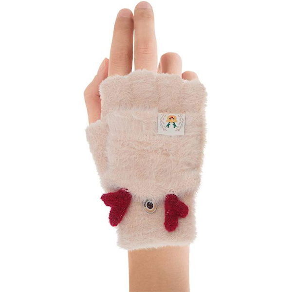 Fliphandskar i plysch för damer, fuskpäls, halvfingerhandskar, fingerlösa handskar, vantar, handskydd för utomhusbruk för barn, flickor (beige)