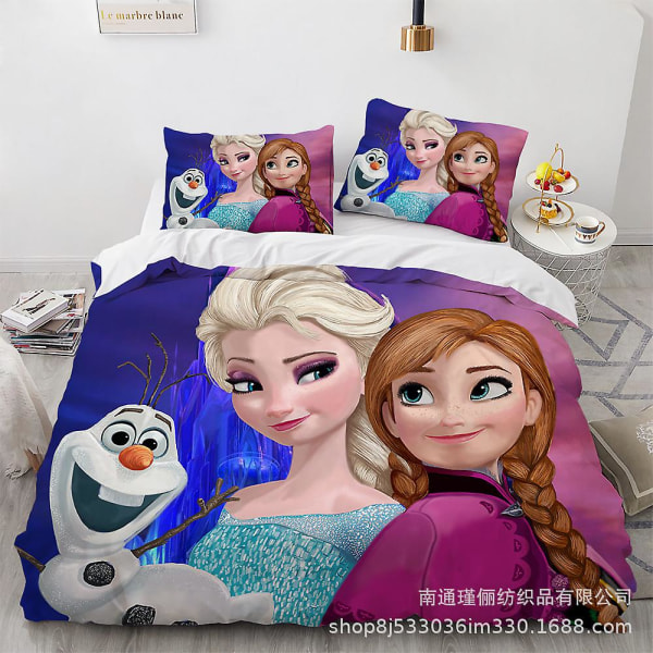 Elsa 3D Tegneserie Frozen Trykt Sengetøy Sett Dynetrekk Dynetrekk Putetrekk Barne Gave#13 AU KING 220x240cm