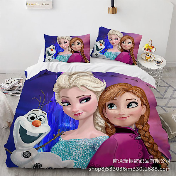 Elsa 3D Tegneserie Frozen Trykt Sengetøy Sett Dynetrekk Dynetrekk Putetrekk Barne Gave#13 US FULL 200x230cm