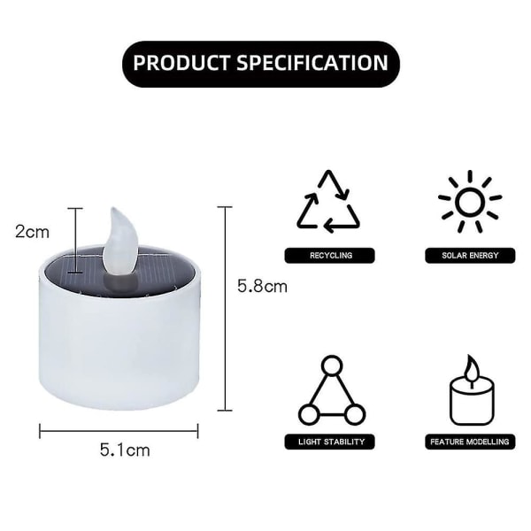 6 st Solarlykta Värmeljus - Uppladdningsbara Flimrande Elektroniska Solar LED-lampa Nattlampa - Flamfri Solenergiljus För Utomhuscamping