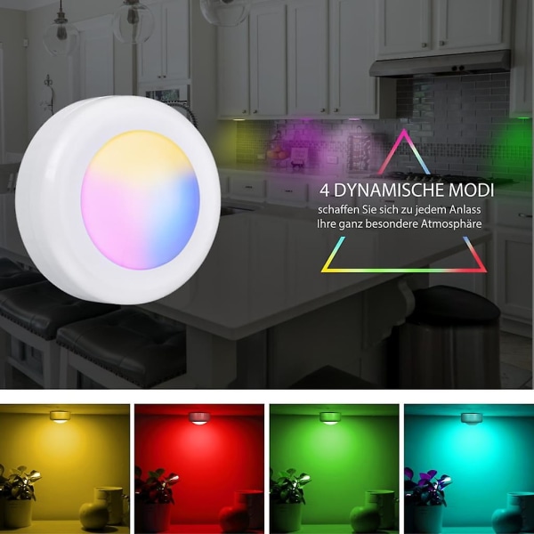 En uppsättning med 6 LED-skåplampor, vitrinbelysning, nattlampa, garderobsbelysning, fjärrkontroll touch-lampa, färgstark