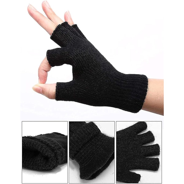 4 Par Vinter Halvfingerhandsker Strikkede Fingerløse Vanter Varme Strækbare Style1