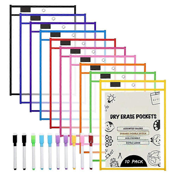 Whiteboard Fickor Ärmar, (10-pack) A4 Papper Jobb Biljetthållare, Återanvändbara Whiteboard Ark för Kla