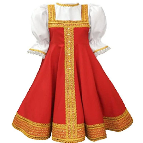 Rysk Dans Flicka Kostym Röd Sarafan Folk Maskerad Barn Ryska Traditionella Kläder S 100-115cm