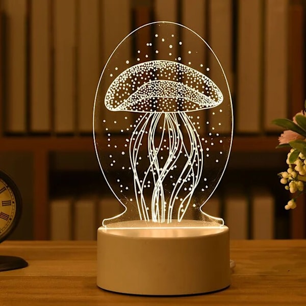 Romantisk Kjærlighet 3D Akryl LED Lampe for Hjem Barnas Nattlys Bordlampe Julebord Dekor Valentinsdag Nattbordslampe Jellyfish