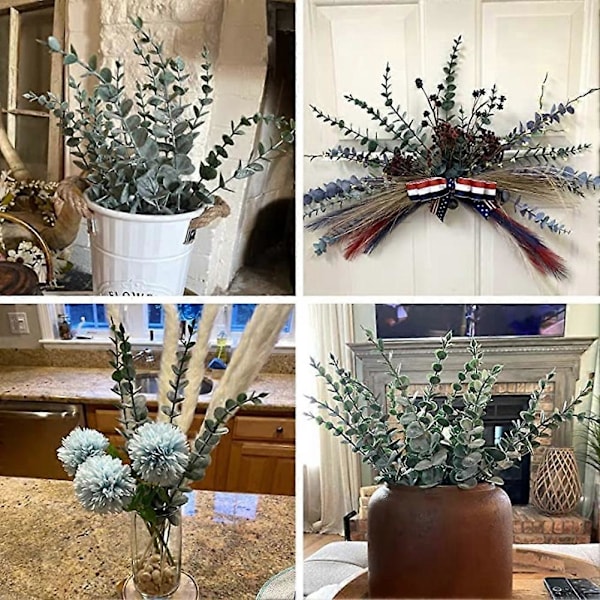 60 st Eukalyptusstjälkar Dekor Konstgjorda Eukalyptusblad Faux Grenar för Bröllopsblomsterarrangemang