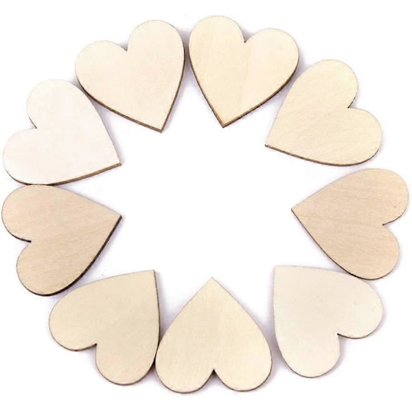 100 stk. (5 cm) - Rustikke træhjerter til hobbyprojekter - til bryllupsdekorationer