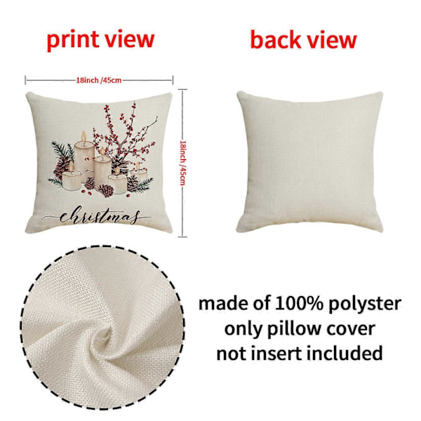 Motesett med 4 Juleputetrekk - Kongle Lysestake Mønster - 45 x 45 cm - Vinterdekorasjon for Sofa, Stue
