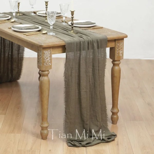 Pöytäliina Rustiikkinen Puuvillaharso Kangas Ruokailu Juutti Retro Purupinta Vintage Häät Juhlat Pellava Joulukoristeet Olive green 62x1000cm