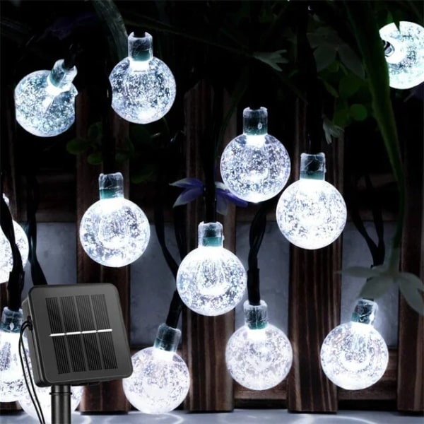 Solcelle Lyslenke Utendørs 200 LED Krystallkule Lys Vanntett Solcelle Festong Fairy Lys for Hage Jul Ramadan Dekor 20M 200LEDs White