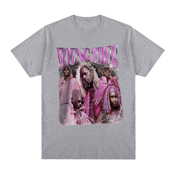 Rapper Young Thug Grafisk T-shirt Hip Hop Vintage Kortärmad T-shirt för män Pink L