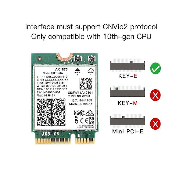 AX1675I WIFI-kort+Med 8DB Antenn WiFi 6E M.2 Key E CNVio 2 Band 2.4G/5G/6Ghz Trådlöst Kort AX211