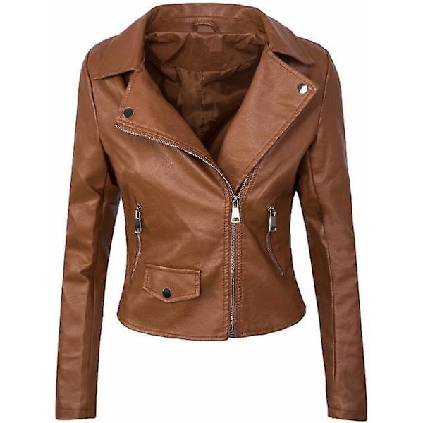 Dame Mote Langermet Reverskrage Casual Formell Skinnjakke brown M