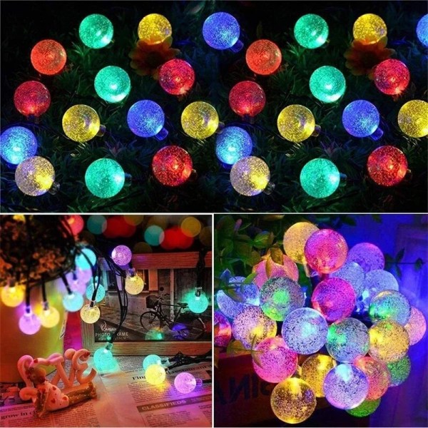 Solar String Lights Outdoor 200 Led Crystal Globe Lights Vattentät Solar Festoon Fairy Light för trädgård jul Ramadan dekoration 11M 60LEDs Yellow