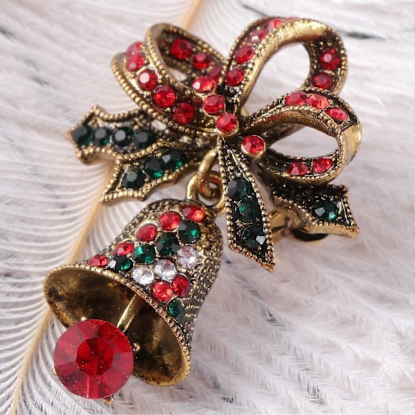 Julklocka Hänge Brosch Strass Nål Vintage Julbrosch