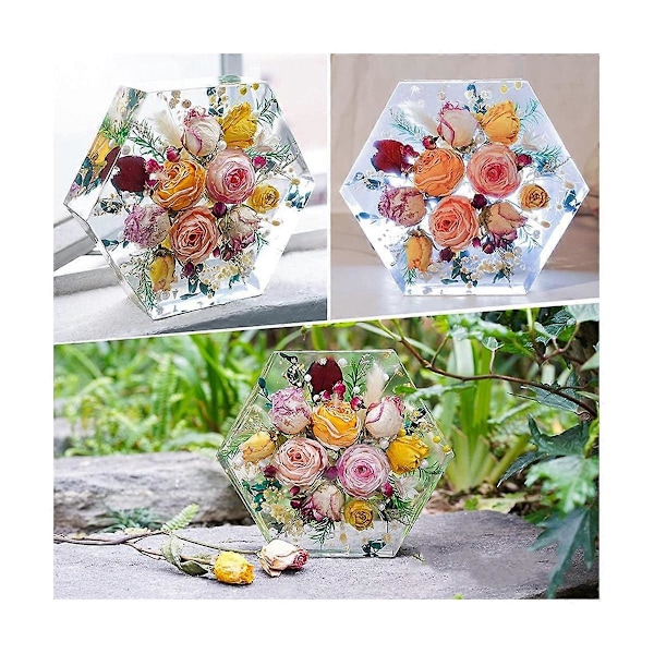 Silikoneforme Sæt i Resin, Silikoneforme til Epoxy Resin, Blomsterkonservering, Inklusive Hexagon