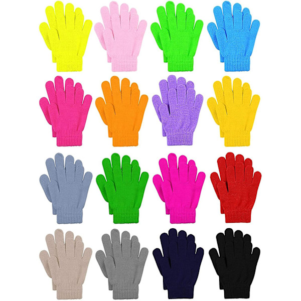 16 par Vinter Barn Varme Magiske Hansker Full Finger Elastiske Strikkede Hansker