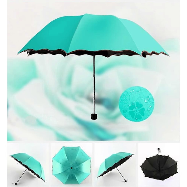 Dame Paraply UV Parasol Solskærm til Kvinder Sommer Solbeskyttelse 8 Ribber Letvægts UV-beskyttet Paraply (Mintgrøn)