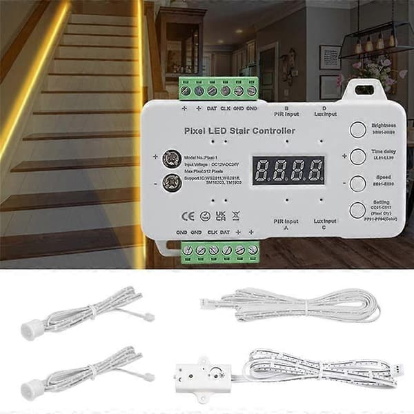 Bevægelsessensor LED Trappe Pixel Lys Controller RGB LED Controller med Dagslyssensor Trappelys