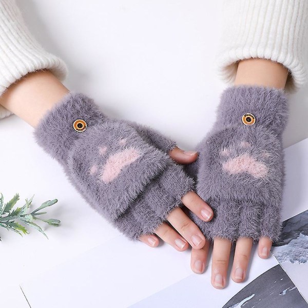 Söta hjärtformade handskar för kvinnor, fluffiga plyschhandskar för vintern dark 2