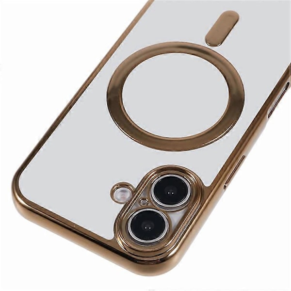 Kompatibelt skal för iPhone 16, kompatibelt med MagSafe, elektropläterad TPU-mobilskydd med långt snöre Gold