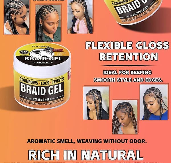 Braid GelExtreme Hold, High ShineFrizz & Flake-Free Edge Control With Olive OilSlick & Style Braids 2pcs