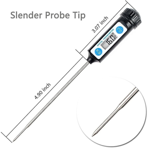 Matlagingstermometer, Kjøkkentermometer Digitalt Termometer med Lang Probe og LCD-Skjerm - Svart