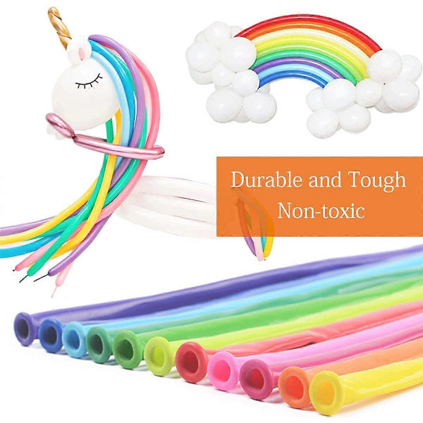 100 stk. Latex Twist Balloner, 260Q Dyremagi Lange Balloner Assorterede Farver med Pumpe til Dyreform Fester, Klovne, Bryllupsdekoration