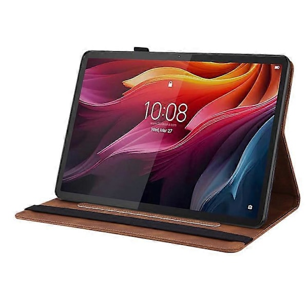 Kompatibelt Fodral för Lenovo Tab K11 Plus Fjäril Blomma Tryck PU Läder Tablet Skydd med Kortfack Brown