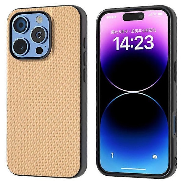ABEEL Kompatibelt Skal för iPhone 16 Pro Max Läder+PC+TPU Telefonskal Kolfibertextur LightYellow