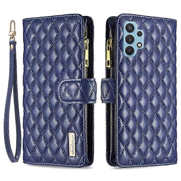 BINFEN COLOR Kompatibel med Samsung Galaxy A32 4G (EU Version) BF Style-15 Rombmönster Präglat Skyddsfodral med Dragkedja P Blue
