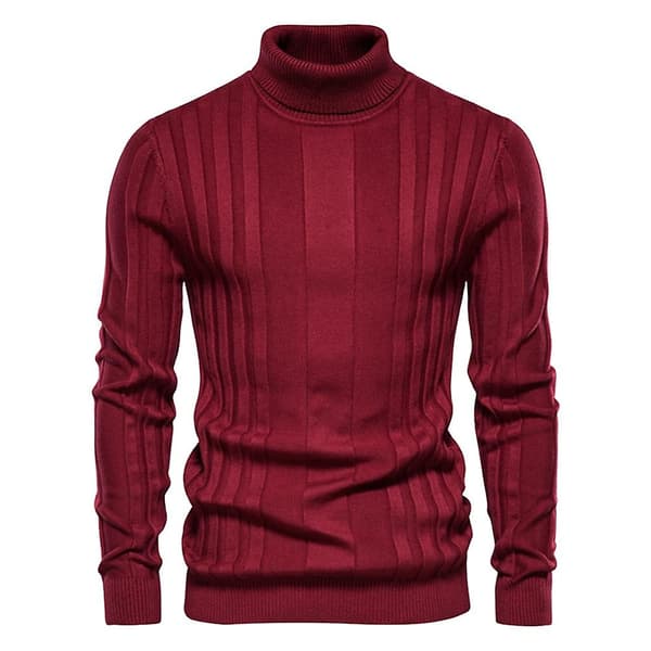 Slim Fit Pullovere Turtleneck Menn Casual Basic Ensfarget Varm Stripet Genser Herre Ny Vintermote Gensere Mann