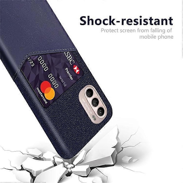 Kortholder Design Stof + PC + PU Læder Bagcover Stødsikkert Etui Kompatibelt til Motorola Moto G31 / G41 Blue