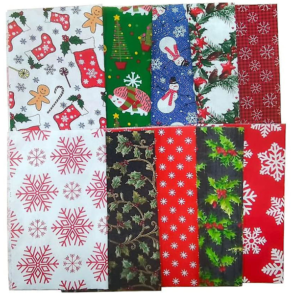 Jul Bomullstyg Rutor 20cm X 25cm 10st Tyg Lapptäcke Hantverk Quilting Rutor Buntar Bomullstyg (slumpmässig Kostym)