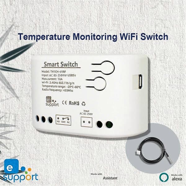 10A Overvåkingstermostat 1CH Wifi Relémodul DC 7-32V