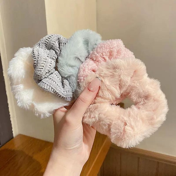 7 kpl Talvi Syksy Lämpimät Pehmeät Hiuslenkit Naisille Tytöille Söpöt Pehmoiset Joustavat Hiuslenkit 1pcs beige