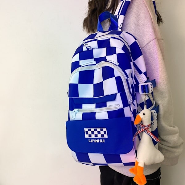 2023 Ny Nylon Taske Stribet Rygsæk Junior Skoleelev Skoletaske Blue