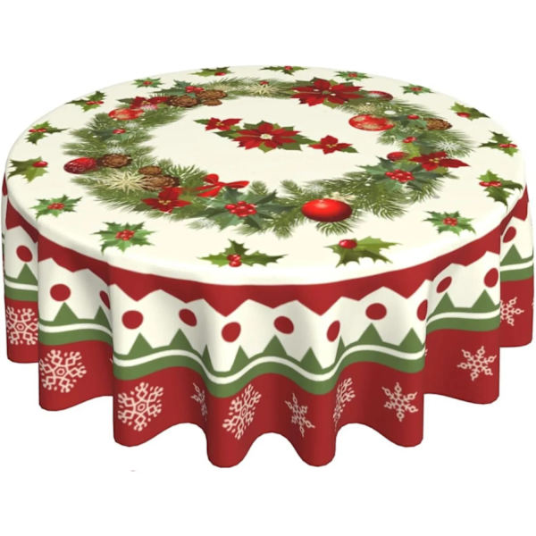Jouluinen pyöreä pöytäliina Joulupukki Lumiukko Lumihiutale Koristeellinen Punainen Pyöreä Pöytäliina Kotiin Keittiöön Ruokailuun Piknikille Juhliin Style 4 152cm diameter