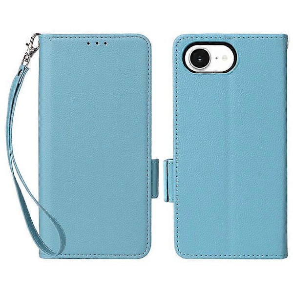 Kompatibelt Plånboksfodral för iPhone 16e, Flipfodral med Litchi-textur, PU-läder LightBlue