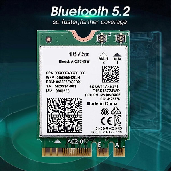 Til 1675X WiFi-kort+8DB Antenne Kit AX210NGW AX1675X Wi-Fi 6E 2.4G 5G 6G 5374Mbps BT 5.2 M.2 NGFF W