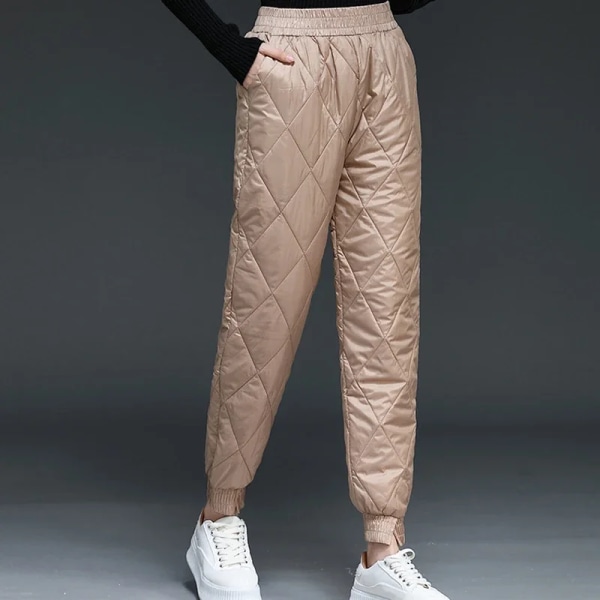 Dame Vinter Varme Dun Bomuldsbukser Koreansk Vindtæt Vatteret Quiltede Bukser Elastisk Talje Sweatpants Varme Quiltede Joggingbukser 1 XXXL