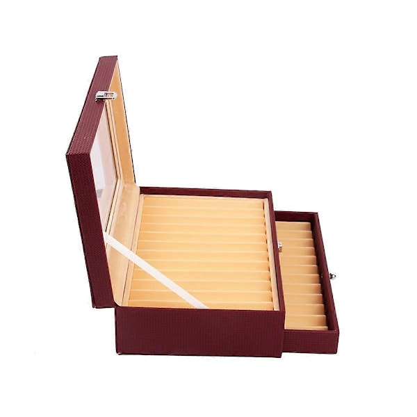 24 rum Træ Pen Display Opbevaringsboks Luksus 2-lags PU Pen Etui Fyldepen - Smykkeorganisator