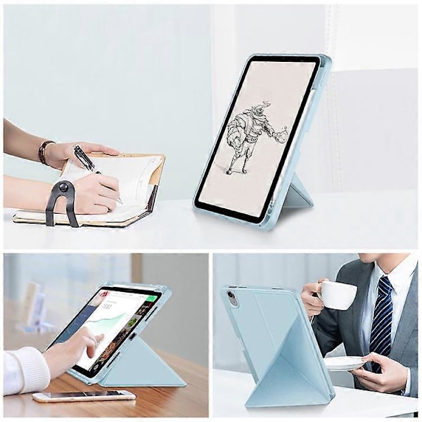 Kompatibel med iPad 10.9 (2022) / iPad 10. generation Origami Stand PU Læder Tablet Case Auto Vågn/Sov Pen Slot Beskyttelsescover Azure